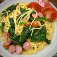 ほうれん草とソーセージの和風スパゲティ|サンドウィッチ伯爵さん