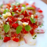 Junさんの料理 真鯛のカルパッチョNo.1 赤〜トマト&マスタード|Junさん