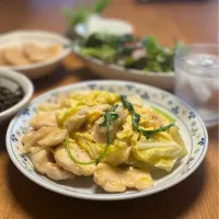 5/4の夕食　鶏とキャベツのたまご炒め|yoneさん