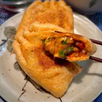 薄揚げきんちゃく　納豆チーズねぎキムチ|うさぎぱんさん