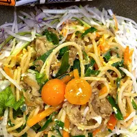 吉野家牛丼の具でパスタカルボナーラ擬き| ミキさん