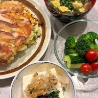 5月5日　お好み焼き　冷奴　卵ワカメスープ野菜|いちさん