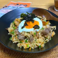 冷凍牛丼の具で　炊き込みビビンバ