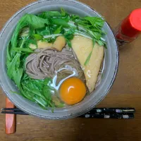 昼食　水菜入り月見キツネそば|ATさん