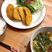 アジフライ & なめこのニラ玉汁|ぺろたんさん