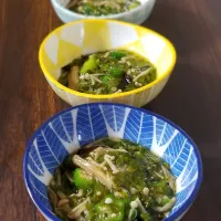 なめ茸とオクラのめかぶ和え|ぱんだのままんさん