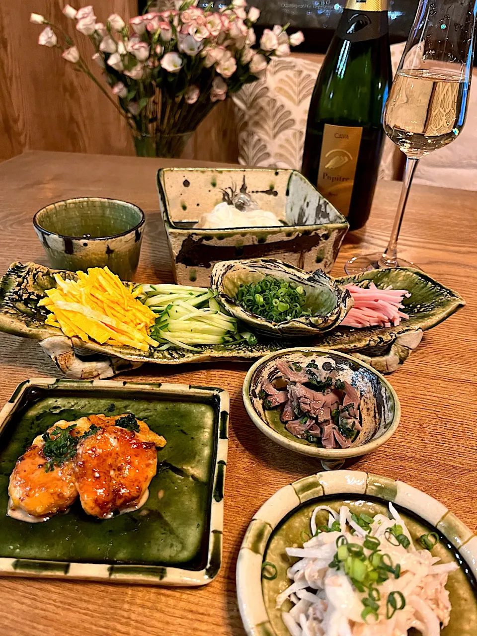 今年初の素麺　大根と新玉ねぎとツナのサラダ　砂肝のネギ和え　海老マヨ|izunさん