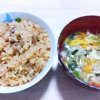 2025 0505　鶏ごぼうピラフ　野菜スープ|いもこ。さん