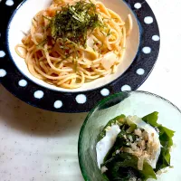 姫皮明太子スパゲティと姫皮とわかめの酢の物| こっぷさん