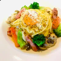 ✩.*˚ゴロゴロ野菜のカルボナーラ