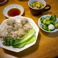 ごぼう入り花しゅうまいと胡瓜と大根の浅漬けと、たまごスープ| もえさん