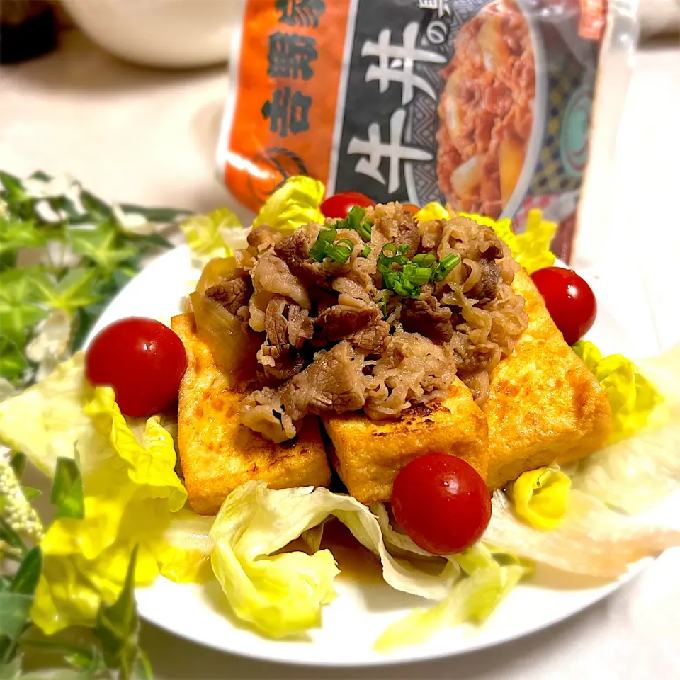 焼き厚揚げの吉牛かけ(*´︶`*)|ぷーはるひゅうさん