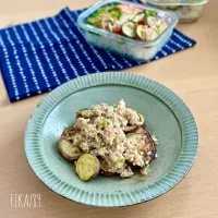 いっちゃんさんの料理 パパ氏さんの料理 揚げサツマイモの鶏そぼろ餡で♡お誕生日おめでとうございます🎂🎉|FIKA789さん