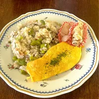 ランチ♯そら豆ごはん♯納豆オムレツ|小松菜さん