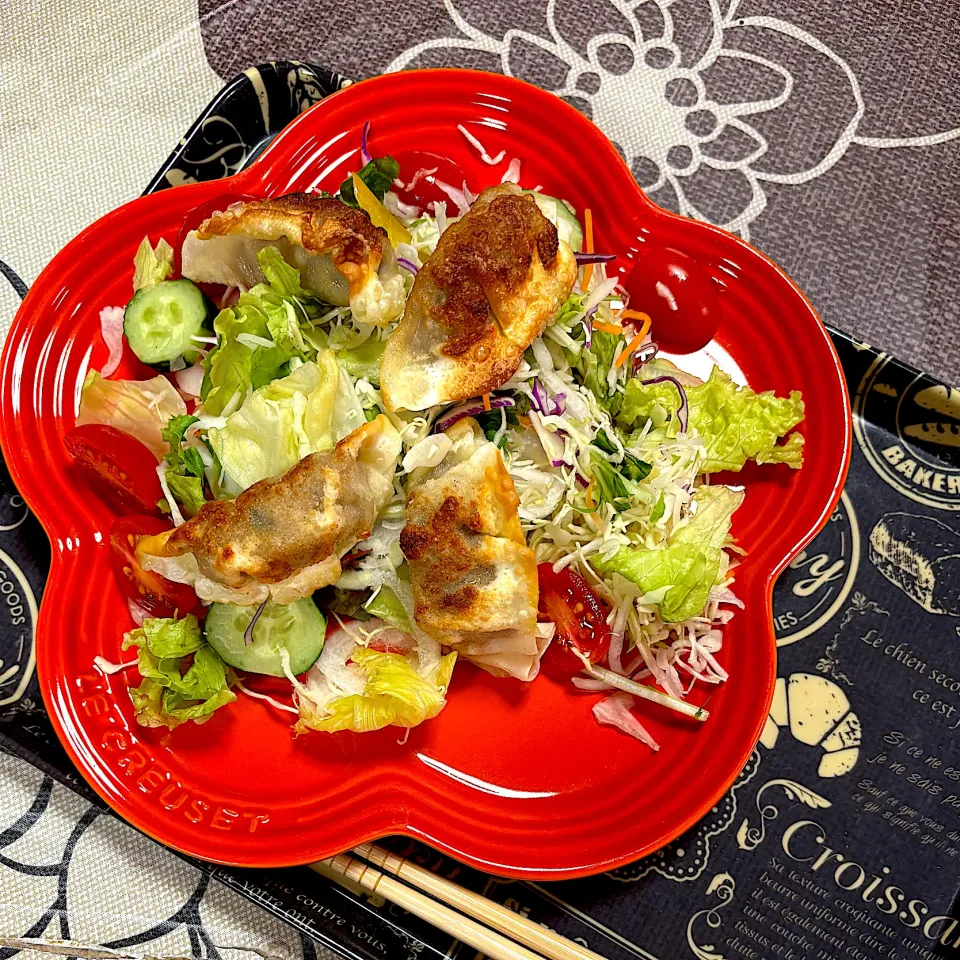 揚げ揚げ餃子🥟乗っけサラダ|◡̈︎*♚︎‧SHIHOさん