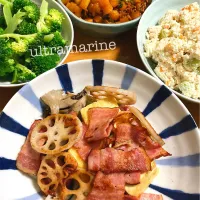 ＊ベーコン豆腐ステーキ、おからサラダ、ブロッコリー。直売所の野菜たちで晩ごはん♪＊| ultramarineさん