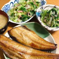 ＊ほっけ、壬生菜と新玉ねぎ和え。お野菜たっぷりごはん♪＊|ultramarineさん