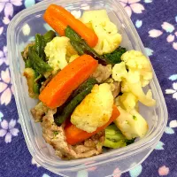 豚肉と洋菜のガリバター炒め