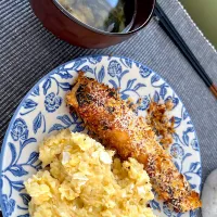 サーモンの味噌マヨパン粉焼きとポテサラ|きなこさん