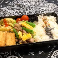 2025.5.10息子弁当　◎豚スナップエンドウ卵の炒めもの　◎絹揚げ焼き　◎グリルじゃがいも|goroさん