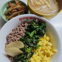 ☆夕飯☆3色丼、金平牛蒡、味噌汁|ｼｮｺﾗさん