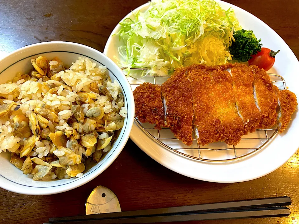 アサリたっぷり深川飯と豚カツ|単身赴任のっちさん