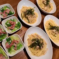 醤油バターきのこスパゲティ　シーザーサラダ|m aさん