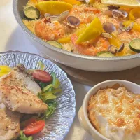 パエリア、魚のソテー、オニオングラタンスープ|Yukiさん