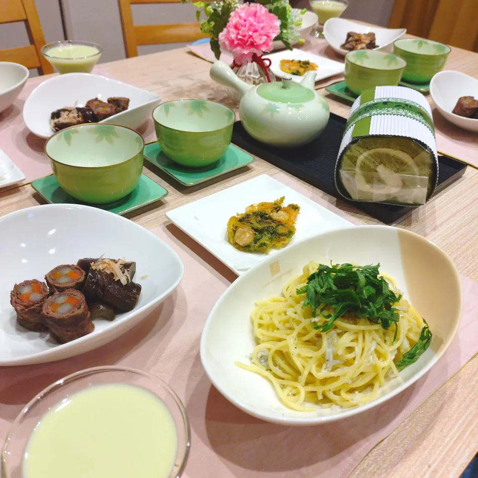 母の日の献立　和パスタと和の小さいおかず|あゆみ│ハレシピさん