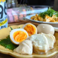 ﾓｯﾂｧﾚﾗとゆで卵のあごだし漬け|まりおさん