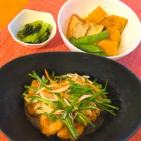 ☆鶏むね肉の南蛮漬　☆かぼちゃと厚揚げの煮物　☆野沢菜漬|chikakoさん