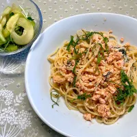 明太子スパゲッティ&摘果メロン浅漬けサラダ| こむぎこさん