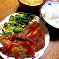 アジフライ🐟とほうれん草ど玉子の炒め物|たつかばさん