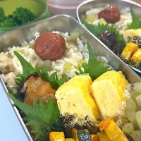 ロウカット玄米フキご飯　銀だら照り焼き　だし巻き玉子　ズッキーニオリーブチーズ焼き　フキの旨煮　ブロッコリー🥦|まゆさん