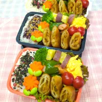 春巻·ウインナーピーマンゴマ醤油炒め·ふわふわチーズ入り炒り卵·蒸かし芋·茹でブロッコリー·茹で人参弁当❤|みちゅあしさん