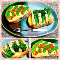 春野菜のオープンチーズバゲット|まめもにおさん