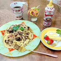 きのことベーコンのパスタ| ショコラさん