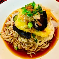 ✩.*˚イカ天と茄子のそうめん|ゆきえもんさん