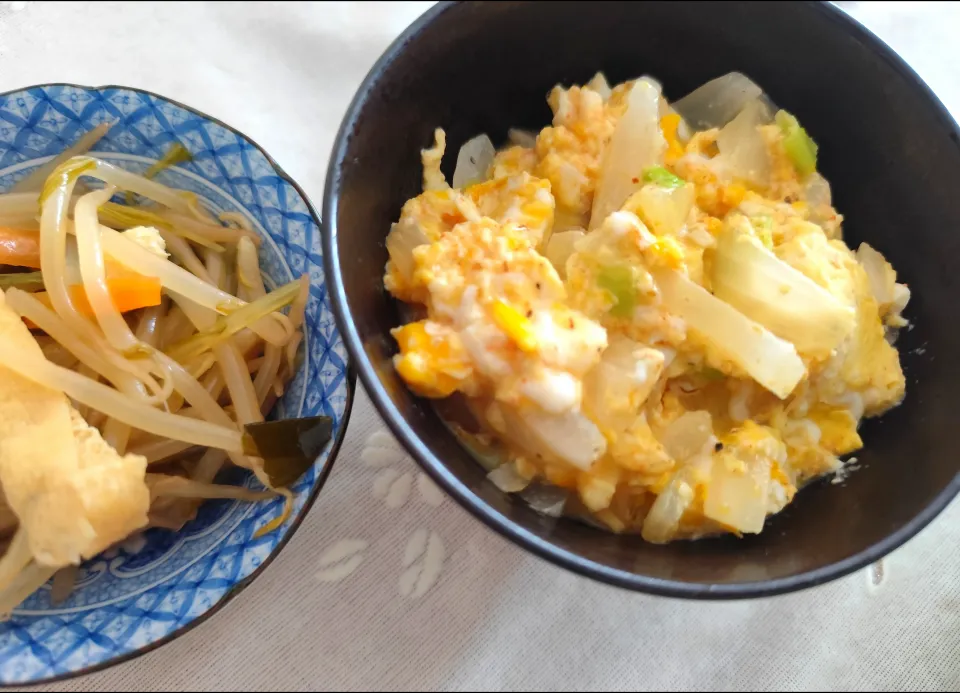 新玉ねぎ、ネギの卵とじ(ふりかけあかり、けずり粉味付け)|m.rafuさん