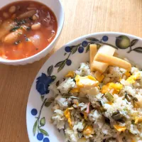 高菜炒飯〜ポテトに見えちゃうさくたえちゃんママの粕漬け添え〜／ミネストローネ|チョコさん