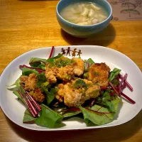 黒酢油淋鶏と、長芋と油揚げの味噌汁|もえさん
