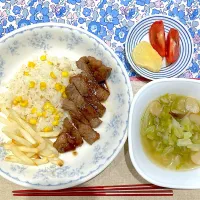 ステーキライスとキャベツスープ|おしゃべり献立さん