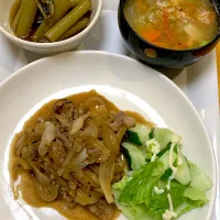 牛肉と玉ねぎのチャプチェ、三平汁、蕗煮|小林順子Ayumu1988さん