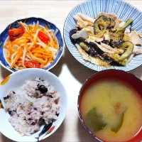 2025 0510　蒸し鶏となすのごまだれかけ　大根のソムタム風サラダ　なめことわかめのお味噌汁|いもこ。さん