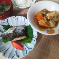 アジの塩麹焼き、厚揚げと白菜の中華煮