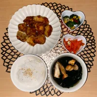 凍豆腐の唐揚げと鶏胸の唐揚げ定食|七海さん