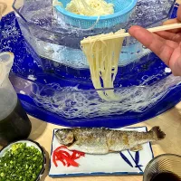 そうめん流し　マスの塩焼き|れりさん