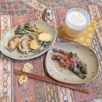 イワシの酢炊きみょうがのせと天ぷら🍺|naonaomimichanさん