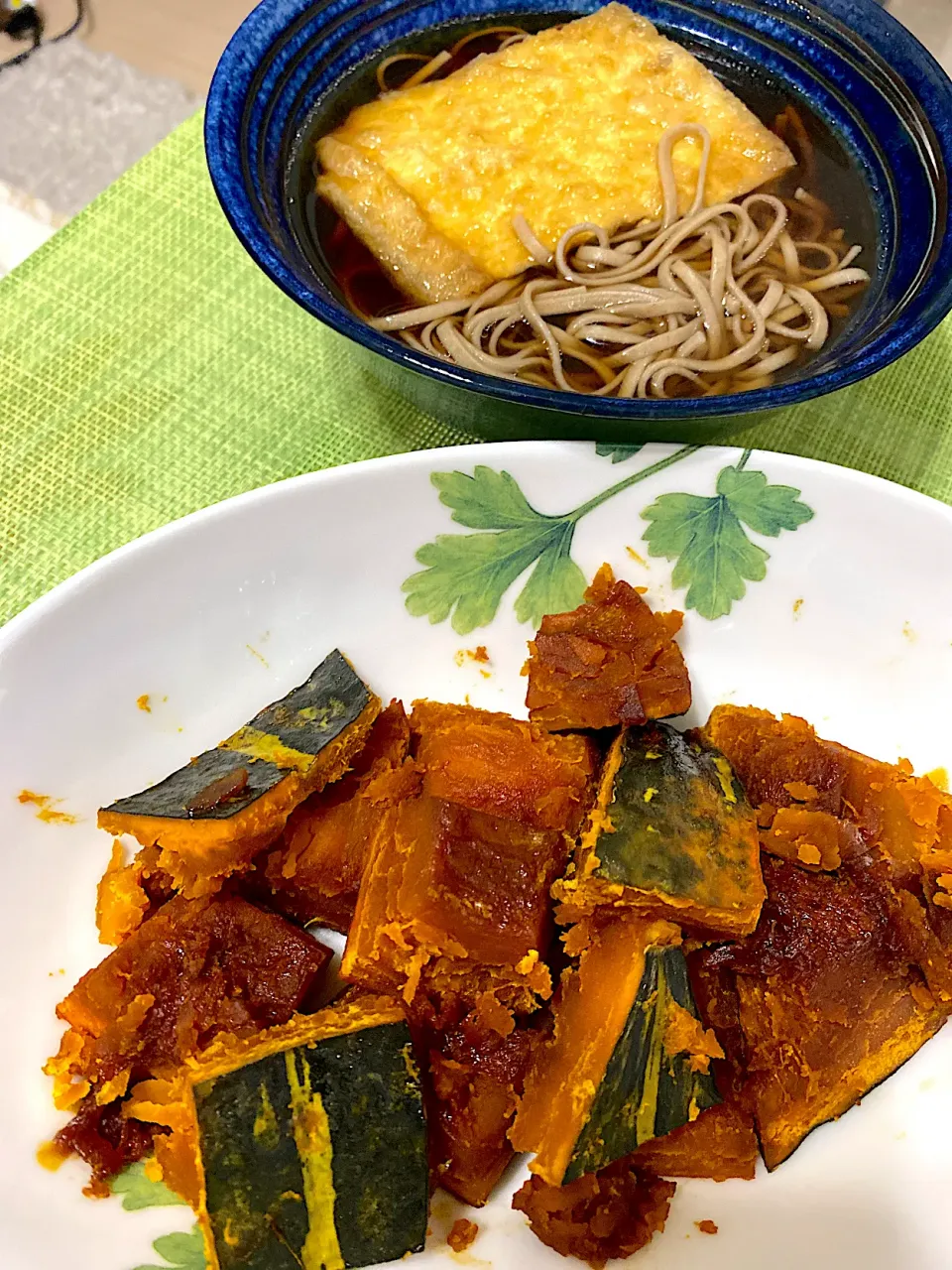 かぼちゃの煮物&きつね蕎麦|単身赴任のっちさん