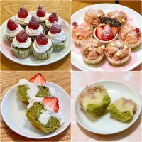 抹茶シフォンカップケーキと3色蒸しパン